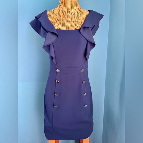Dkny Dresses & Skirts - DKNY EUC Navy Ruffle Gold Button Dress. Size 6.